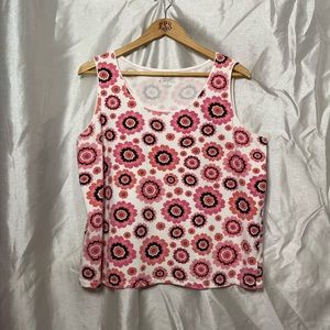 Plus Size y2k Retro Psychedelic Funky Groovy Pink White Black Floral Tank Top